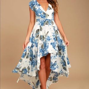White Floral Print High-Low Dress